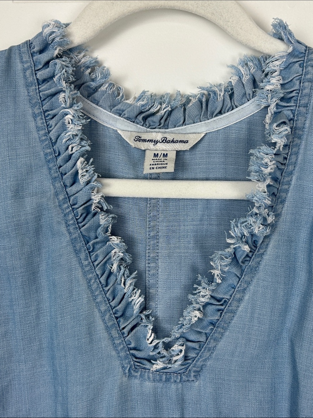 Tommy Bahama Light Blue Frayed V-Neck Dress - Picture 3 of 6